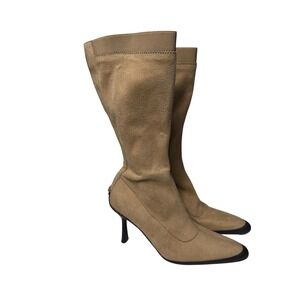 Anne Klein Sport Y2K Faux Suede Kitten Heel Sock Boots Tan 7.5M